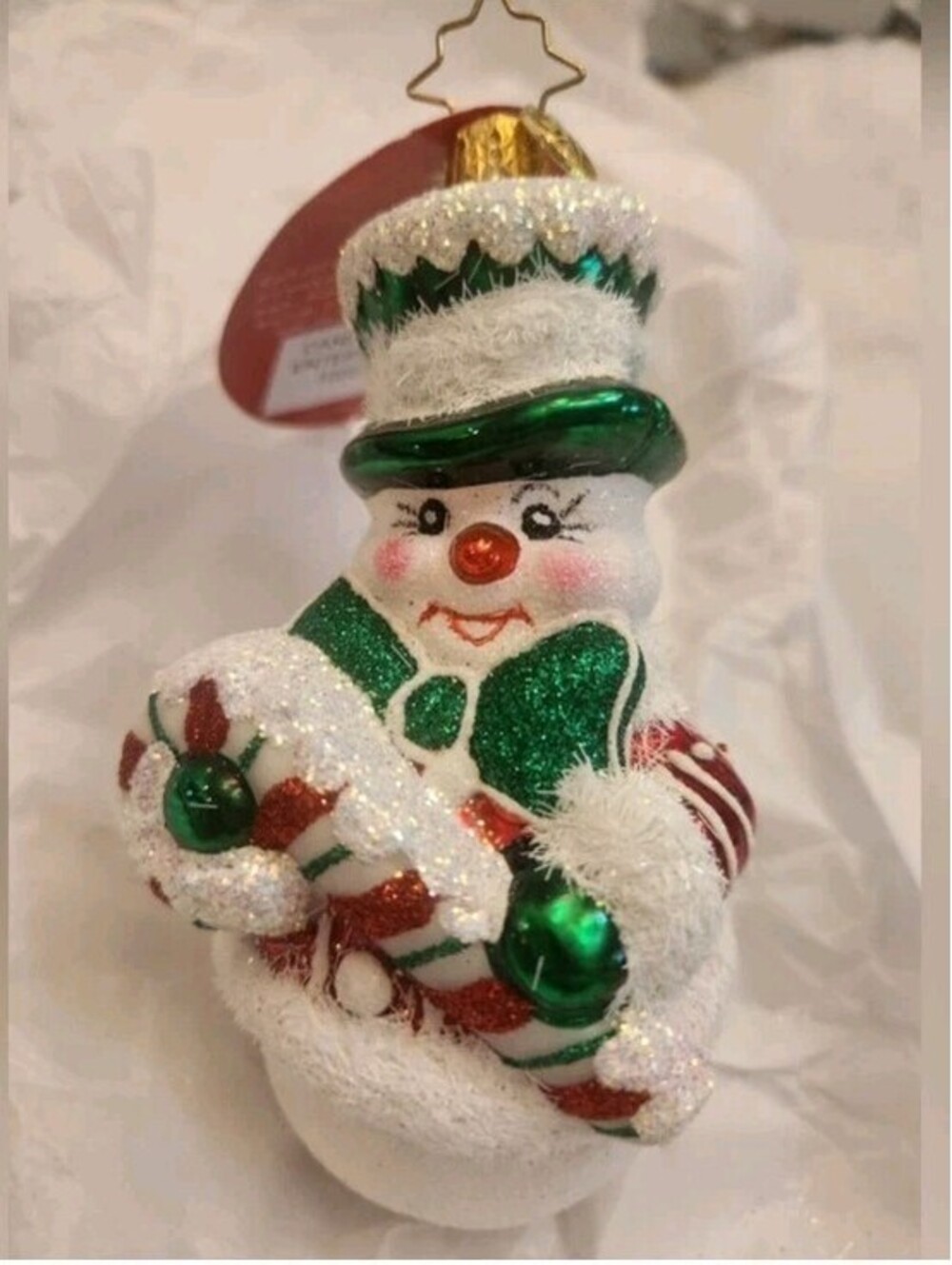 Christopher Radko Snowman Ornament Candy Cane Entertainer Handpainted NEW w/Tag!